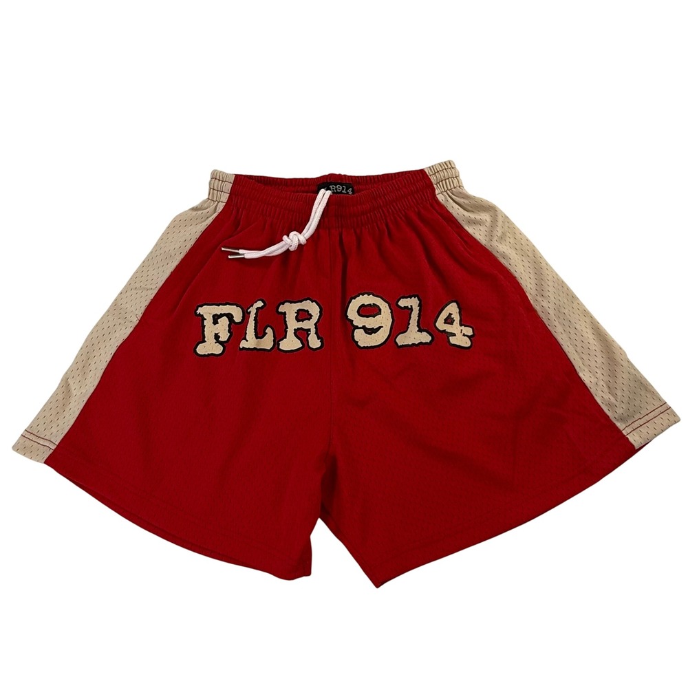 FLR 914 Red Mesh Athletic Streetwear Shorts Mens Medium Collegiate Graphic